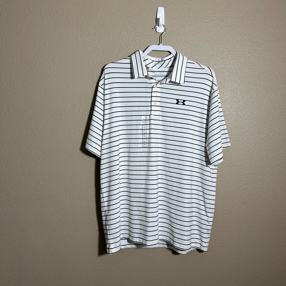 Under Armour Men's Polo Shirt - White with Black Stripes